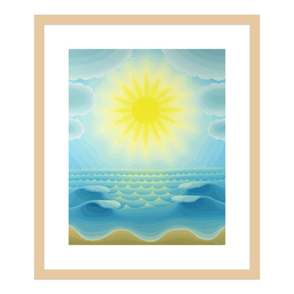 Blue Seascape with Radiant Sun
